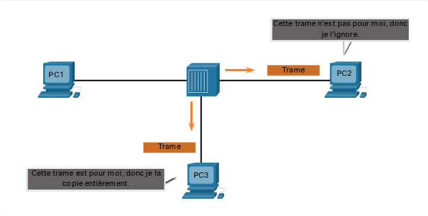 Le concentrateur Ethernet envoie la trame